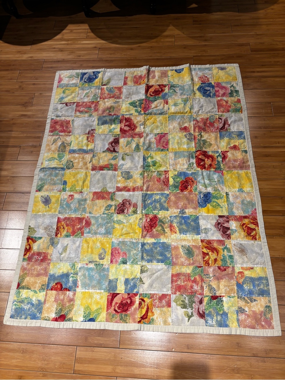 Floral Patchwork Quilted Throw - Multicolor